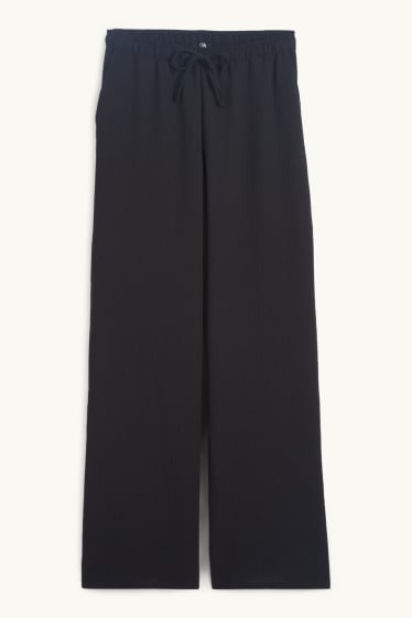 Women - Cloth trousers - mid-rise waist - wide leg - black