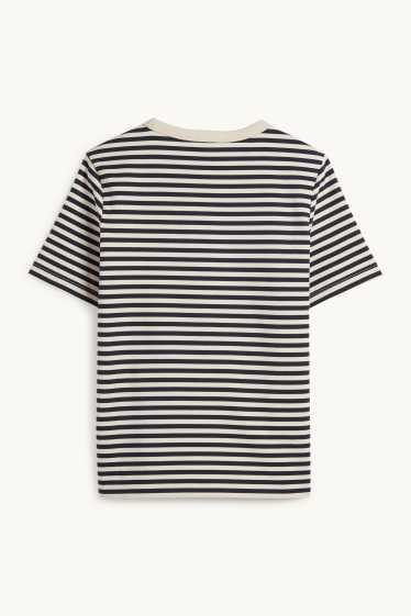 Dames - T-shirt - regular fit - gestreept - zwart / beige