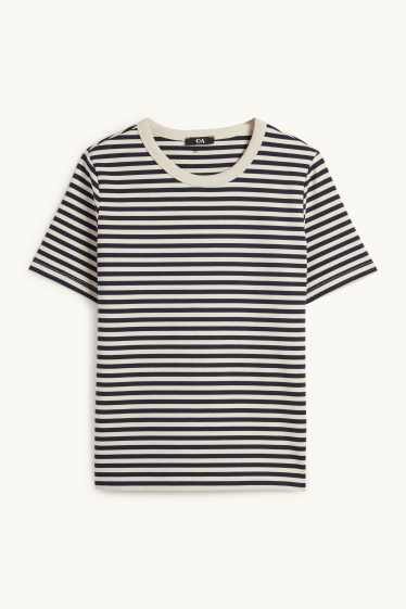 Dames - T-shirt - regular fit - gestreept - zwart / beige