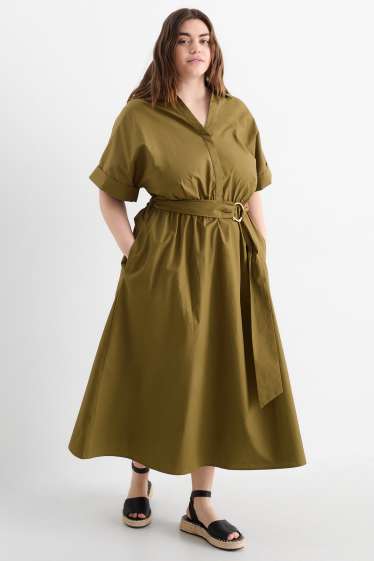 Femmes - Robe-chemisier à ceinture - kaki