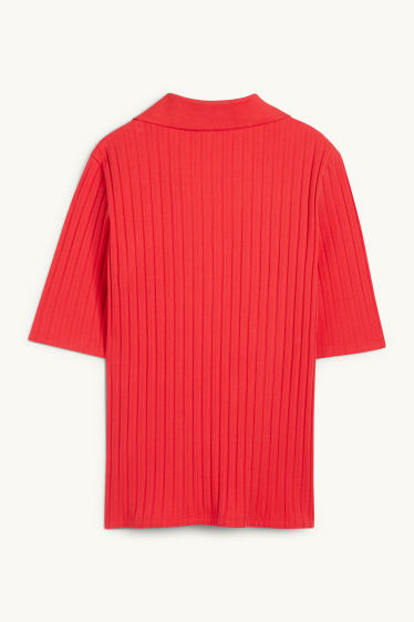 Femei - Tricou cu decolteu în V - regular fit - reiat - roșu