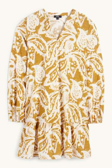 Femmes - Robe à col V - à motif - orange foncé