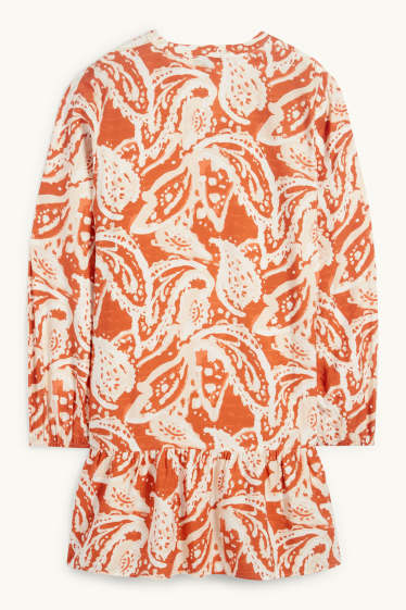 Donna - Vestito con scollo a V - fantasia - arancio scuro