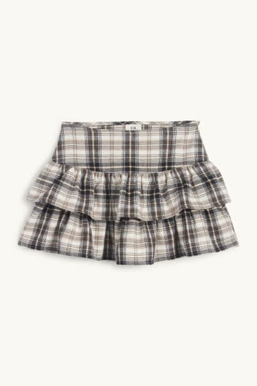 Kinder Mädchen - Flanell-Rock - kariert - beige