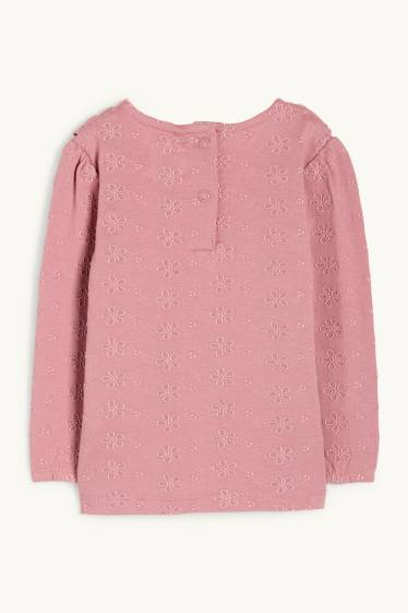 Miminka - dívky - Tričko s dlouhým rukávem pro miminka - anglická krajka - tmavě růžová