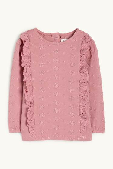 Miminka - dívky - Tričko s dlouhým rukávem pro miminka - anglická krajka - tmavě růžová