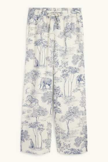 Women - Rangsutra x C&A - cloth trousers - high waist - palazzo - dark blue / creme white