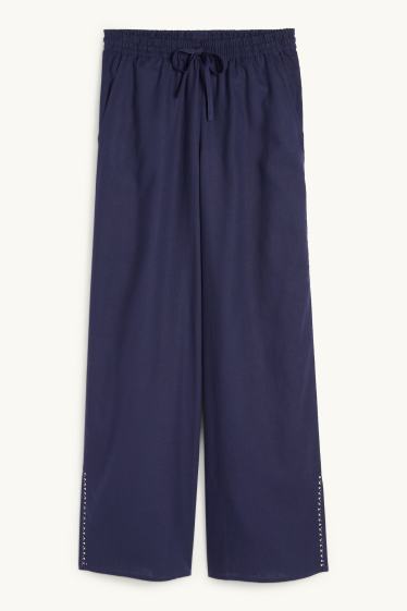 Femmes - Rangsutra x C&A - pantalon en tissu - high waist - Palazzo - bleu foncé