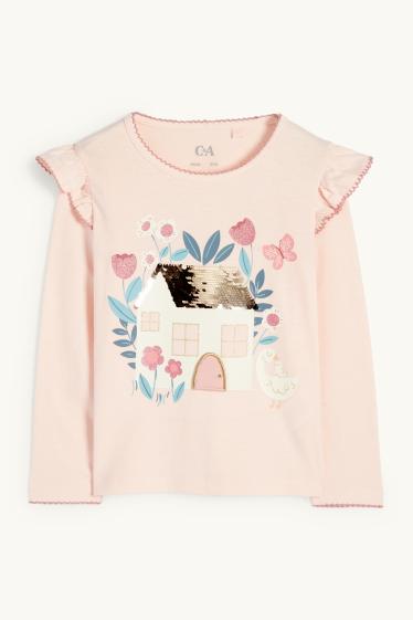 Kinder Mädchen - Gänse und Haus - Langarmshirt - Glanz-Effekt - rosa