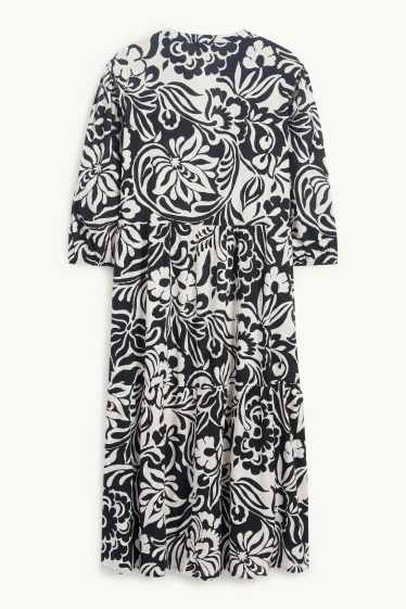Femmes - Robe-chemise avec encolure en V - à fleurs - noir / beige