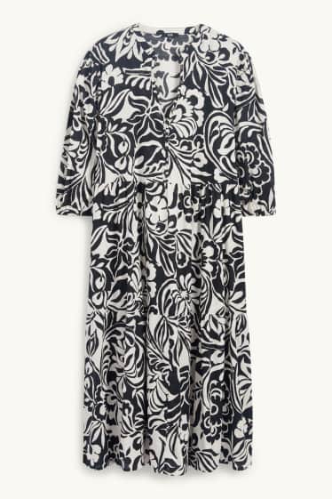 Femmes - Robe-chemise avec encolure en V - à fleurs - noir / beige