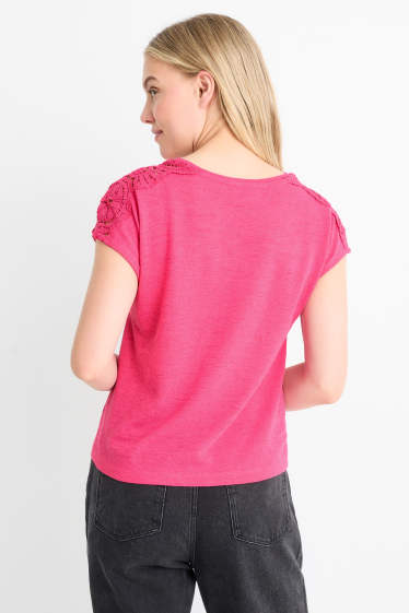 Mujer - Camiseta con escote en pico - regular fit - fucsia
