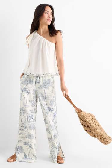 Women - Rangsutra x C&A - cloth trousers - high waist - palazzo - dark blue / creme white