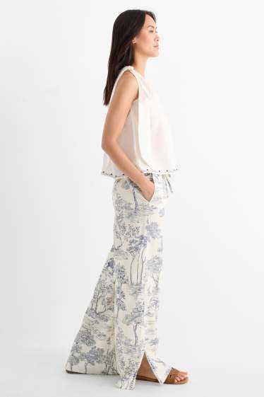 Women - Rangsutra x C&A - cloth trousers - high waist - palazzo - dark blue / creme white