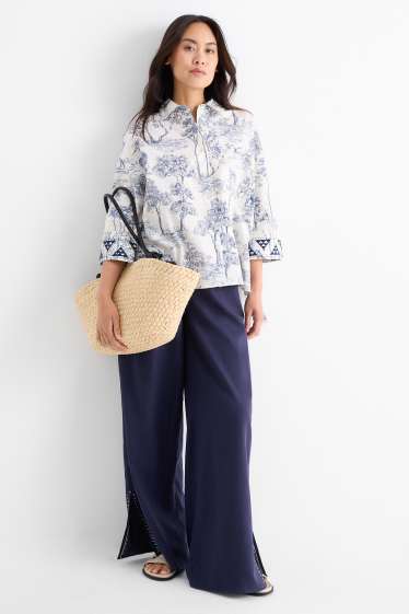 Femmes - Rangsutra x C&A - pantalon en tissu - high waist - Palazzo - bleu foncé