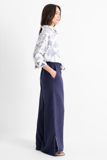 Femmes - Rangsutra x C&A - pantalon en tissu - high waist - Palazzo - bleu foncé