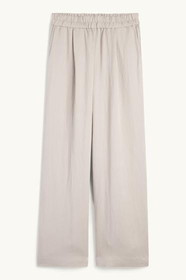 Women - Cloth trousers - mid-rise waist - wide leg - gray