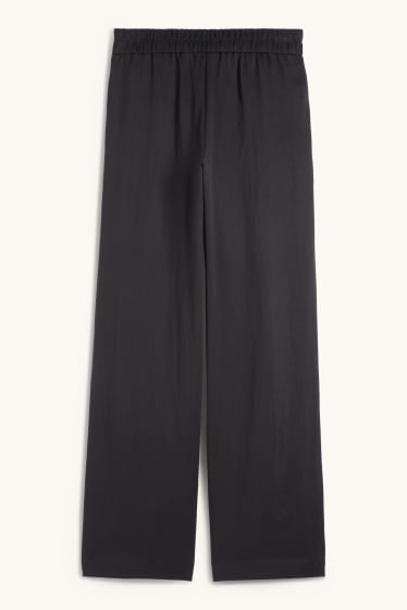 Femmes - Pantalon en toile - mid waist - wide leg - noir