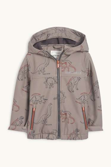 Bambini - Dinosauri - giacca softshell con cappuccio - impermeabile - marrone