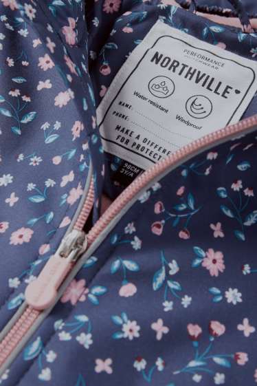 Kinder Mädchen - Softshelljacke mit Kapuze - wasserdicht - geblümt - dunkelblau