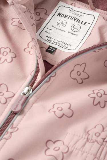 Enfants filles - Veste à coquille souple à capuche - imperméable - à fleurs - rose foncé