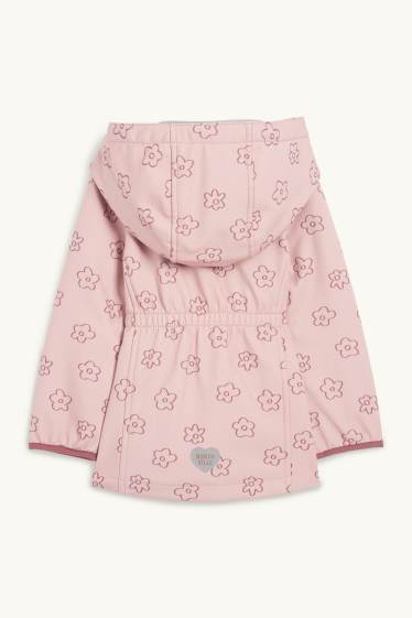 Enfants filles - Veste à coquille souple à capuche - imperméable - à fleurs - rose foncé
