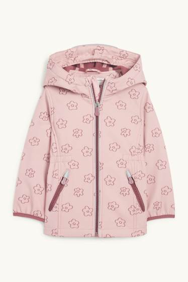Enfants filles - Veste à coquille souple à capuche - imperméable - à fleurs - rose foncé