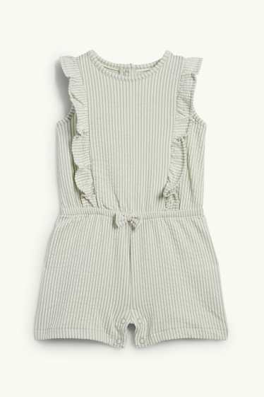 Baby Mädchen - Baby-Jumpsuit - gestreift - strukturiert - grün / cremeweiss