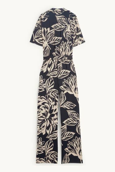 Dames - Jumpsuit - gebloemd - zwart / beige