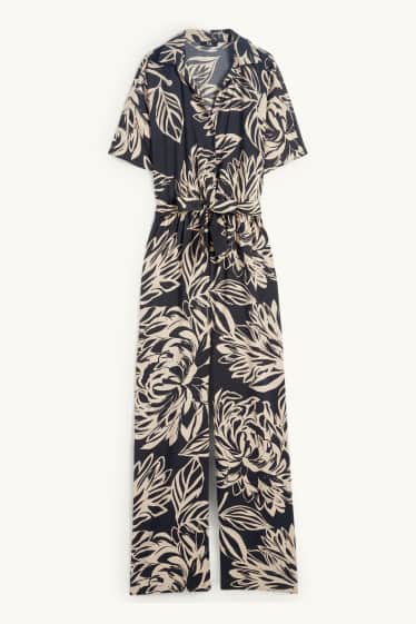 Dames - Jumpsuit - gebloemd - zwart / beige