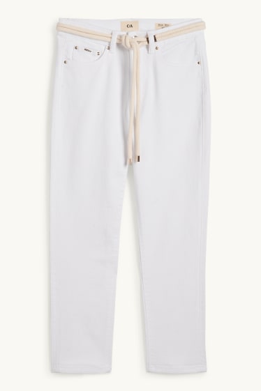 Damen - Crop Slim Jeans mit Gürtel - Mid Waist - weiß
