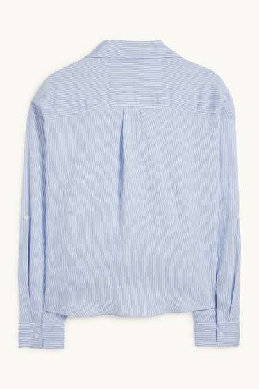 Donna - Blusa con nodo - a righe - bianco / azzurro