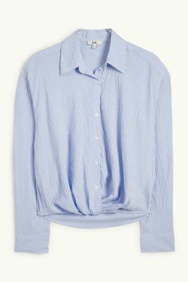 Donna - Blusa con nodo - a righe - bianco / azzurro