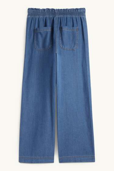Femmes - Pantalon de toile - high waist - wide leg - aspect jean - jean bleu foncé