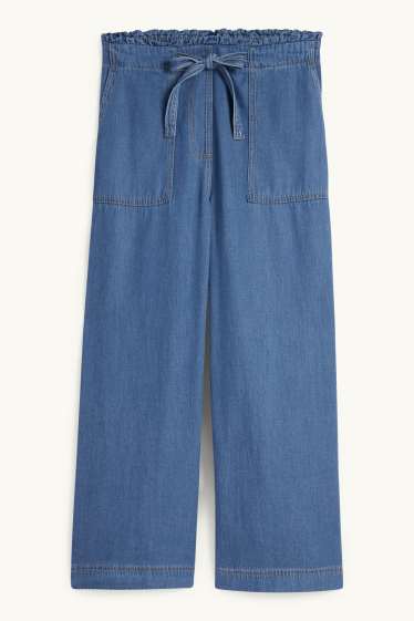 Femmes - Pantalon de toile - high waist - wide leg - aspect jean - jean bleu foncé