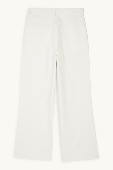 Dames - Korte wide leg jeans - mid waist - wit