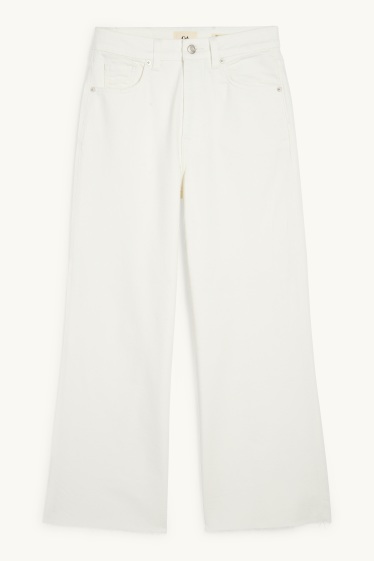 Dames - Korte wide leg jeans - mid waist - wit