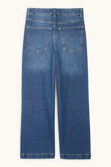 Femmes - Wide leg jean court - mid waist - jean bleu foncé