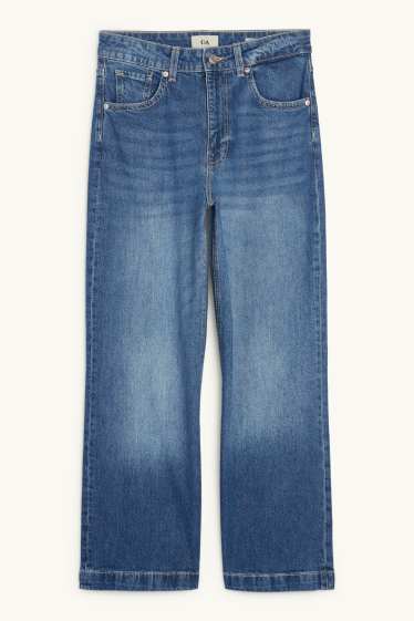 Femmes - Wide leg jean court - mid waist - jean bleu foncé