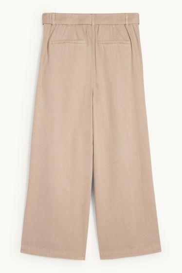 Dames - Pantalon met ceintuur - high waist - wide leg - beige