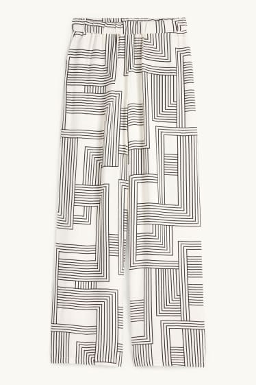 Femmes - Pantalon en toile - high waist - wide leg - à motif - blanc / noir