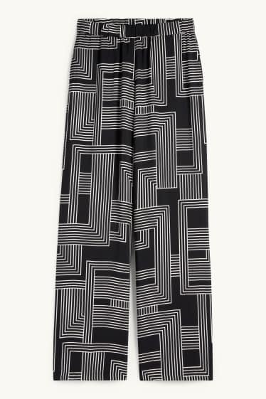 Femmes - Pantalon en toile - high waist - wide leg - à motif - noir / blanc