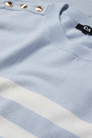 Damen - Strickpullover - kurzarm - gestreift - hellblau