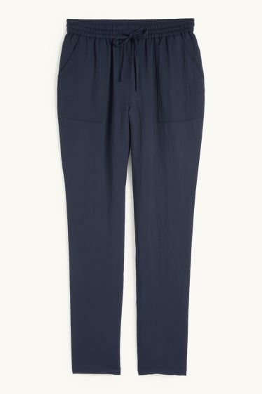 Femmes - Pantalon en toile - mid waist - tapered fit - bleu foncé