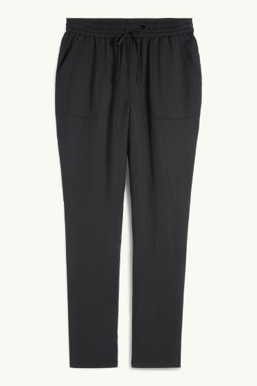Femmes - Pantalon en toile - mid waist - tapered fit - noir