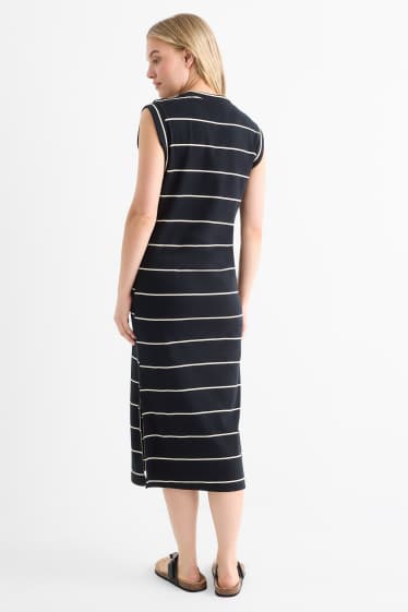 Femmes - Robe-T-shirt - finition côtelée - à rayures - noir / beige