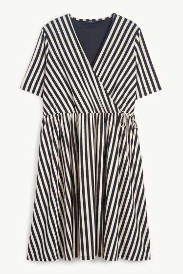 Femmes - Robe portefeuille - à rayures - noir / blanc