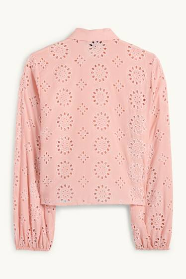 Women - Blouse - broderie anglaise - rose