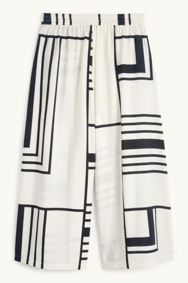 Femei - Pantaloni de stofă - talie înaltă - wide leg - cu model - alb / negru