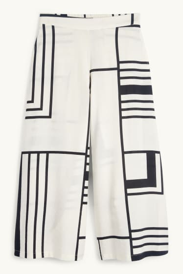 Femei - Pantaloni de stofă - talie înaltă - wide leg - cu model - alb / negru